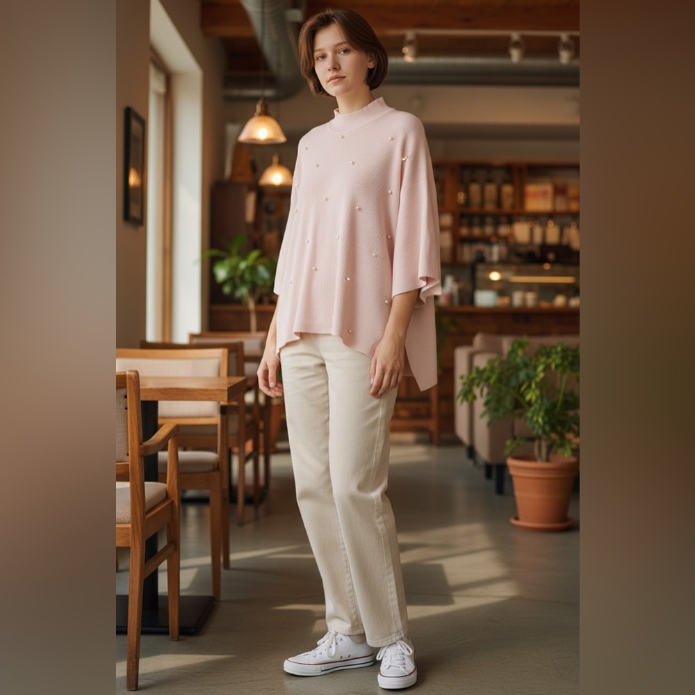 Pink Pearl-Embellished Sweater